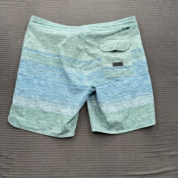 Vissla Board Shorts Mens 38 Green Blue Stripe Swim Trunks Quick Dry Poly Cotton - Picture 2 of 8